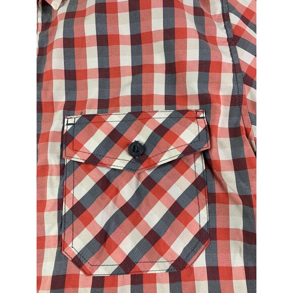 TILLEY Endurables Mens  Short Sleeve Button Up Shirt Size M Red/Gray - Picture 2 of 7